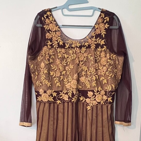 Indian Anarkali long dress black and beige gown Size XL - Picture 2 of 14